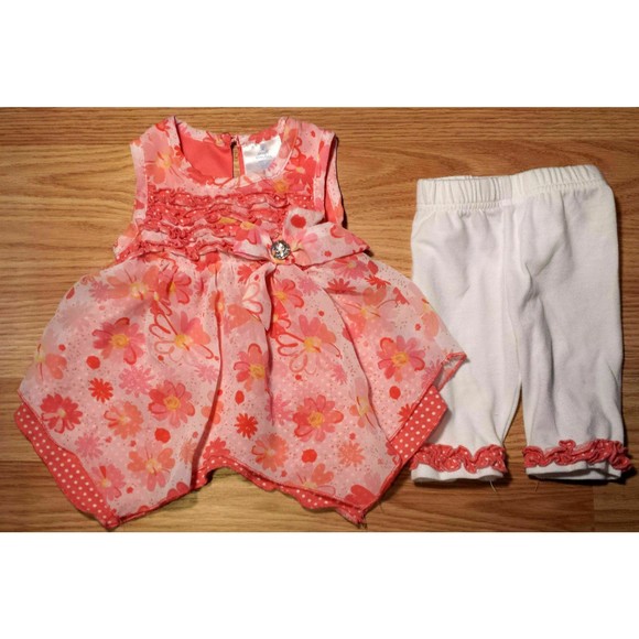 Girl's Size 3-6 M Months 2 Piece Small Wonders Pink Crepe Floral Dress, Leggings - Picture 1 of 11